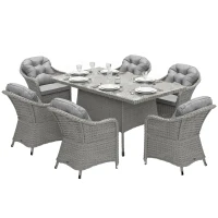 Outsunny Seven-Piece Rattan Dining Set - Light Grey(m-11)
