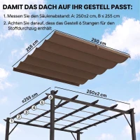 Outsunny Ersatzdach für 3 x 3 m Pergola, einziehbar, mit Regenabflusslöchern, wetterfest, Polyester, 250 x 255 cm Kaffee(m-4)