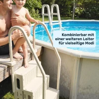 Outsunny Escalier de Piscine en HDPE avec 2 Rampes et 4 Marches pour Piscine Creusée 117-147 cm, 80,8x86x198,5cm, Crème(m-6)