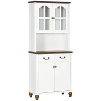 HOMCOM Küchenschrank, Buffet, 2 Schubladen, 2 Schrankfächer, klassisches Design, Weiß+Dunkelbraun, 76 x 38 x 182 cm(m-1)