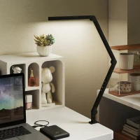 HOMCOM Lampă de Birou LED Dimabilă cu Clește, Braț Reglabil și 2 Culori de Lumină, Negru(m-6)