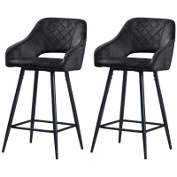 HOMCOM Set of Two Velvet-Feel Bar Stools - Grey(m-11)