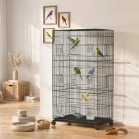 PawHut Großer Vogelkäfig mit Rollen 6 Futterschalen herausziehbare Schale Mehrere Türen 3 Sitzstangen 77x46,5x141 cm Schwarz(m-2)