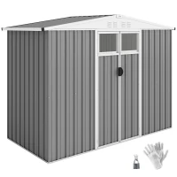 Outsunny Magazie pentru Unelte din Oțel Galvanizat cu 2 Uși, 246x117x180 cm, Gri Deschis(m-11)