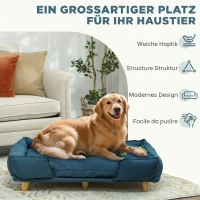PawHut Canapea Lettino pentru Câini Mari de până la 30 kg de Interior cu Pernă Detașabilă, 96x66x24 cm, Albastru(m-7)