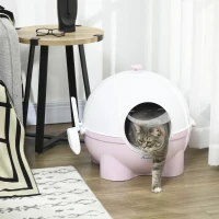 PawHut Litiere pentru Pisici 4kg Max cu Capac și Lopățică Inclusă, 53x51x48 cm, Albă și Roz(m-7)