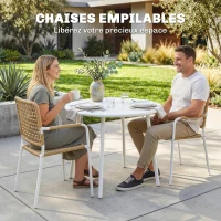 Outsunny Lot de 2 Chaises de Jardin Empilables en Résine Tressée avec Accoudoirs et Dossier, 55x57x82cm, Jaune(m-4)