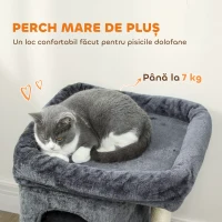 PawHut Turn pentru Pisici până la 7 kg cu 2 Căsuțe și Pat, Stâlp din Sisal și Acoperit cu Plus, Gri Închis(m-4)