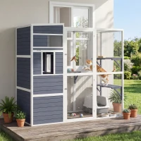 PawHut 4-Tier Wooden Catio Cat Outdoor Enclosure with Sun Roof, Resting Rooms, 3 Platforms, Window Outdoor Indoor, Grey(m-10)
