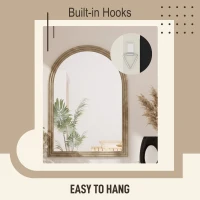 HOMCOM Modern Wall-Mounted Mirror, Arched Wall Mirror with Grooved Edge for Living Room, Entryway, Hallway, Brown(m-5)