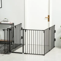 PawHut Dog Safety Gate 6-Panel Playpen Fireplace Christmas Tree Steel Fence Stair Barrier Room Divider Black(m-10)