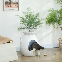 PawHut Ladă pentru Pisici Anti-miros în formă de Vază cu Linguriță, din ABS și Oțel Inoxidabil, 50x48.5x58.7 cm, Alb(m-10)