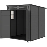 Outsunny Casetta da Giardino a 2 Ingressi con 3 Finestre e Prese d'Aria, in PP e Alluminio, 182x182x196 cm, Grigio Scuro(m-10)