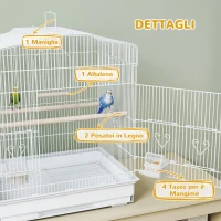 PawHut Gabbia per Uccellini Portatile con Maniglia, Vassoio Estraibile e 5 Porte, Posatoi e Altalena, Bianco(m-6)