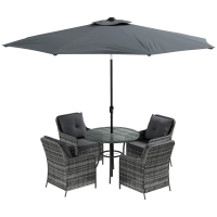 Outsunny 4 Seater Rattan Dining Set with Parasol & Cushions - Mixed Grey