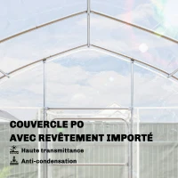 Outsunny Serre Tunnel de Jardin 12m² Film PO Anti-goutte Acier Galvanisé 25mm Structure Renforcée 2 Portes Battantes Transparent(m-5)