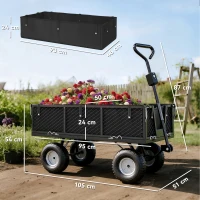 Outsunny Carrito de Jardín con Ruedas Grandes Bolsa Impermeable Removible y Mango Giratorio Carga 300 kg 105x51x54 cm Negro(m-3)