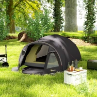 Outsunny Cort Tunel pentru 2 Persoane cu Ferestre Laterale și Cârlig, din Poliester 190T și PE, 3,3x1,9x1,2 m, Negru(m-10)