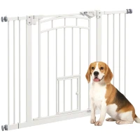 PawHut Uşa de Siguranţă pentru Câini, Barieră pentru Animale de Companie cu Ușă Mică pentru Pisici, 74-100x76 cm, Alb(m-11)