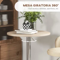 HOMCOM Mesa Alta Cocina Mesa Alta Bar Redonda para 2 Personas Altura Ajustable Tablero Giratorio 360° 60x60x91 cm Roble Claro(m-5)