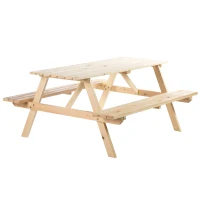 Outsunny 6 Seater Wooden Picnic Table Bench for Outdoor Garden or Patio with Parasol Cutout 150 cm Natural Wood Finish(m-10)