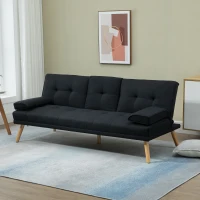 HOMCOM Divano Letto 3 Posti Reclinabile con Rivestimento Effetto Lino e Tavolino a Ribalta, Grigio(m-10)