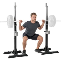 HOMCOM Set 2 Rack Porta Bilanciere in Acciaio, 2 Ganci con Altezza Regolabile, Capacità 150kg, 55x57x105-170cm, Nero(m-1)