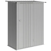 Outsunny Capanno Porta Attrezzi in Metallo con Tetto Inclinato e Porta Bloccabile, 142x86x189 cm, Argento(m-1)