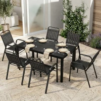 Outsunny 7 Pieces Outdoor Dining Set with Umbrella Hole, Garden Table and Chairs Set for 6 with Metal Table and Stackable Chairs(m-10)