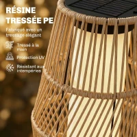 Outsunny Lanterne Solaire Extérieure en Résine Tressée avec Capteur de Lumière, pour Jardin Patio, 26x26x68cm, Sable(m-6)