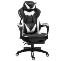 Vinsetto Computer Gaming Chair, Racing Desk Chair with Lumbar Support and Footrest, PU Leather Gamer Chair with Headrest and Swivel Wheels for Home, White(m-10)