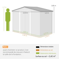 Outsunny Abri de Jardin 2,5 m² - Remise pour Outils avec Kit de Fondation - Cabanon Porte Verrouillable - Tôle d'Acier Gris(m-3)