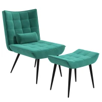 HOMCOM Accent Chair with Footstool Set, Tufted Upholstered Armless Lounge Chair with Pillow and Steel Legs for Living Room, Bedroom, Green(m-11)