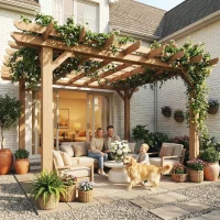 Outsunny Graden Pergola Kit, Wooden Pergola Gazebo Grape Trellis with Stable Structure, 3.6 x 3.6m, Dark Brown(m-2)