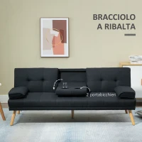 HOMCOM Divano Letto 3 Posti Reclinabile con Rivestimento Effetto Lino e Tavolino a Ribalta, Grigio(m-7)