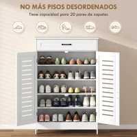 HOMCOM Armario para Zapatos con Puertas de Rejilla Cajón y Estantes Ajustables para 20 Pares de Zapatos 78x37x115,8 cm Blanco(m-4)