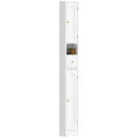 HOMCOM Badezimmerschrank schmaler Badschrank mit Schublade gewölbten Türen offenem Fach verstellbare Ablage 20x20x185 cm Weiß(m-12)