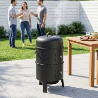 Outsunny 3-in-1 Vertical Charcoal Smoker with 2 Grill Grates, Built-in Thermometer, Adjustable Vent, 2 Doors(m-10)