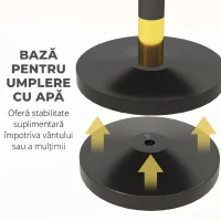 HOMCOM Stâlpi de delimitare din oțel inoxidabil cu frânghie catifelată neagră de 1,5 m și bază umplibilă, Ø32x96 cm(m-6)