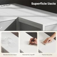 HOMCOM Scrivania Angolare a 6 Cassetti con Gancio Laterale e Prese Integrate, in Legno e Acciaio, 126x48x80 cm, Bianco(m-7)