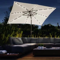Outsunny Parasol de Terraza Exterior 2,7x2x2,5 m con Techo Inclinable hasta 45° Luces LED Solares y Manivela Blanco Crema(m-10)