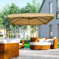 Outsunny Sombrilla de Jardín Excéntrica 296x296x265 cm con Manivela Mosquitera y Base Cruzada para Terraza Patio Color Beige(m-10)