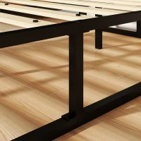 HOMCOM Estructura de Cama 140 x 190 cm con Somier, Cama Doble con Bolsillo de Almacenamiento, Soporte de Lamas de Madera, Negro(m-9)