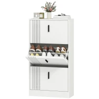 HOMCOM Meuble à chaussures armoire à chaussures à 3 abattants 18 paires grande capacité en bois 63 x 24 x 117 cm blanc(m-12)