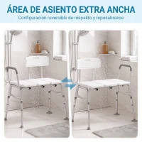HOMCOM Banco Ducha de Transferencia con Reposabrazos y Respaldo Taburete de Baño Altura Ajustable 10 Niveles Carga 136 kg(m-5)