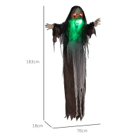 HOMCOM Grünes Monster, Helloweendeko, gruselige Soundeffekte, rote Augen, beweglich, 183 cm(m-3)