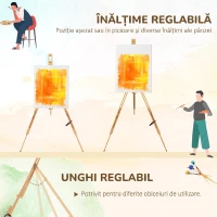 Vinsetto Sevalet pentru Pictura Pliabil din Lemn de Fag cu Inaltime si Inclinare Reglabile, 93x84x183 cm, Lemn natur(m-4)