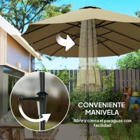 Outsunny Sombrilla Doble 4x2,2 m Sombrilla Terraza Exterior con Manivela Manual Impermeable y Protección UV30+ Café(m-5)