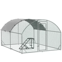 PawHut Walk In Chicken Run with Chicken Activity Shelf and Cover, 2.8 x 3.8 x 2m(m-1)