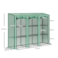 Outsunny Invernadero de Exterior de 3 Niveles con Puerta Enrollable con Cremallera 9 Estantes Cubierta de PE 215x46x151cm Verde(m-3)